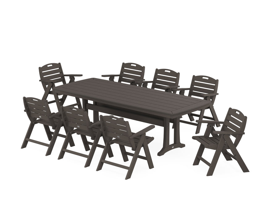 POLYWOOD Nautical Lowback 9-Piece Dining Set with Trestle Legs in Vintage Coffee