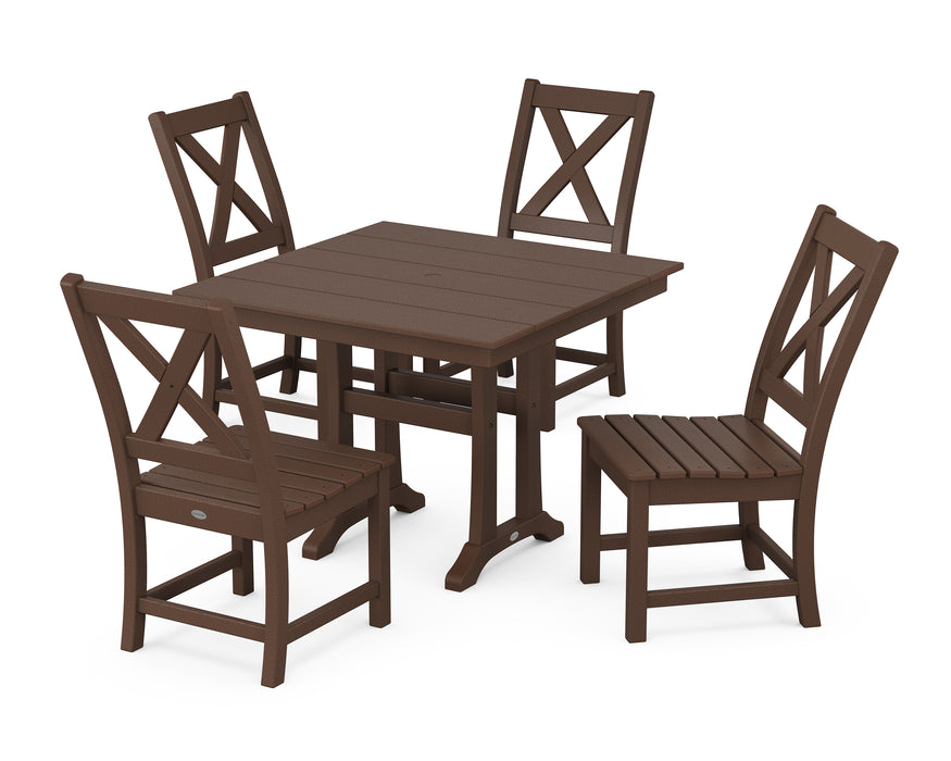 POLYWOOD Braxton Side Chair 5-Piece Farmhouse Dining Set With Trestle Legs in Mahogany