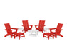 POLYWOOD® Modern Grand Adirondack 9-Piece Conversation Set in Sunset Red / White