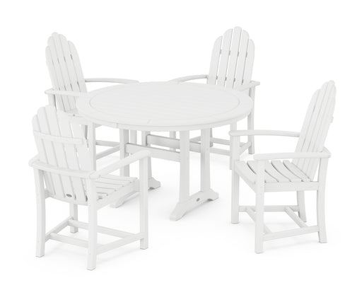 POLYWOOD Classic Adirondack 5-Piece Round Dining Set with Trestle Legs in White