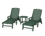 POLYWOOD Nautical 3-Piece Chaise Lounge with Arms Set with South Beach 18" Side Table in Green