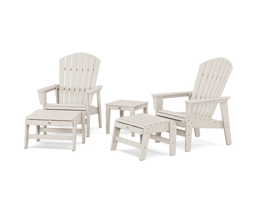 POLYWOOD® 5-Piece Nautical Grand Upright Adirondack Set with Ottomans and Side Table in Sand