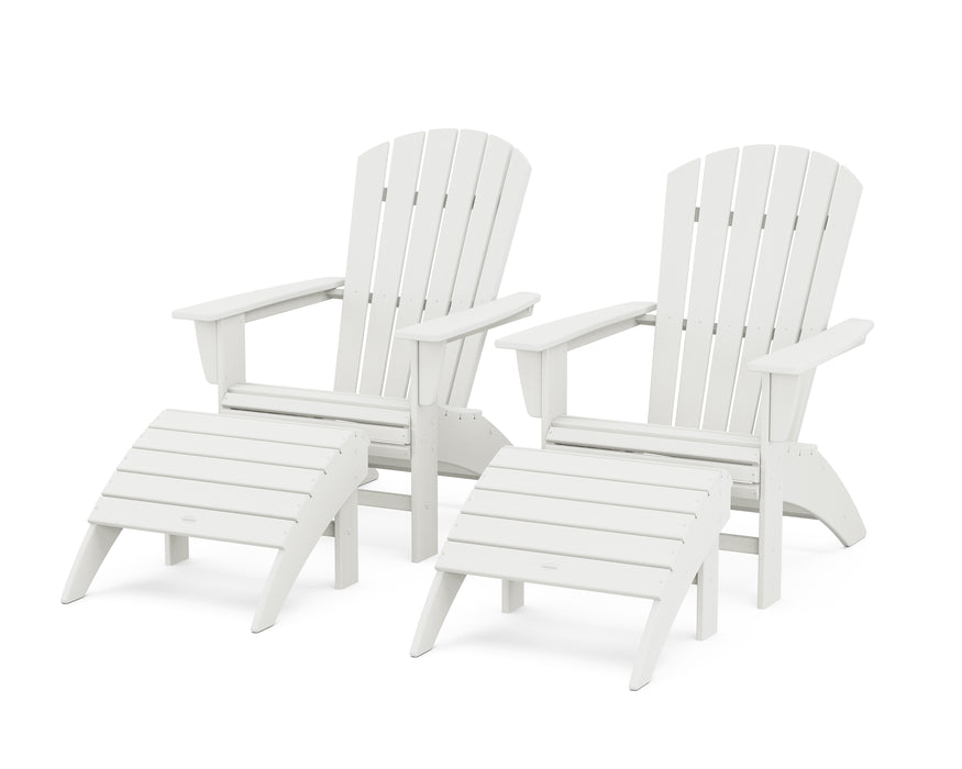 POLYWOOD Nautical Curveback Adirondack Chair 4-Piece Set with Ottomans in Vintage White