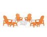 POLYWOOD® Vineyard Grand Upright Adirondack 9-Piece Conversation Set in Tangerine / White