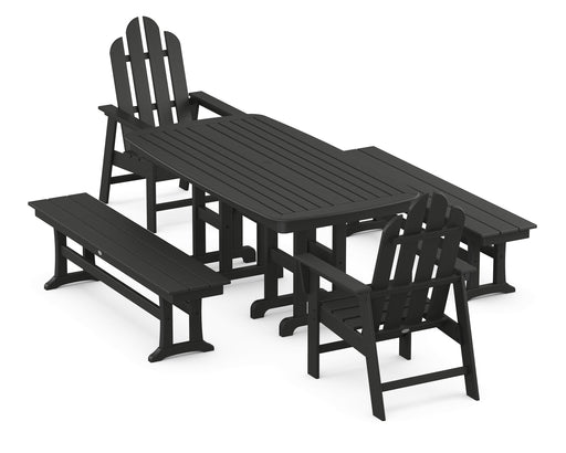 POLYWOOD Long Island 5-Piece Dining Set with Benches in Black