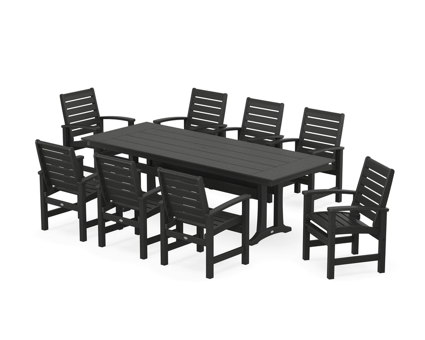 POLYWOOD Signature 9-Piece Farmhouse Dining Set with Trestle Legs in Black