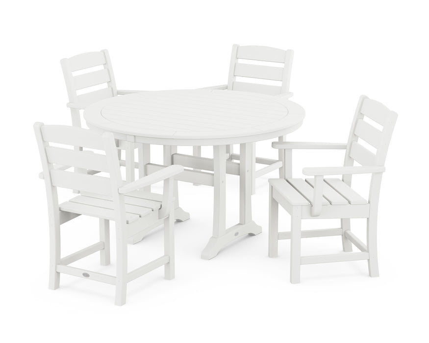 POLYWOOD Lakeside 5-Piece Round Dining Set with Trestle Legs in Vintage White
