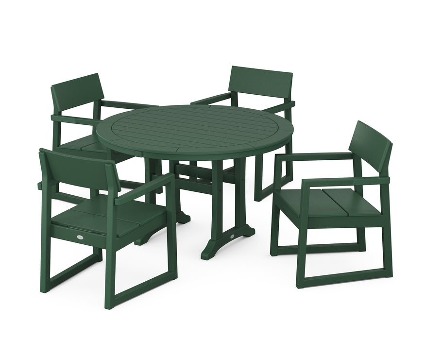 POLYWOOD EDGE 5-Piece Round Dining Set with Trestle Legs in Green