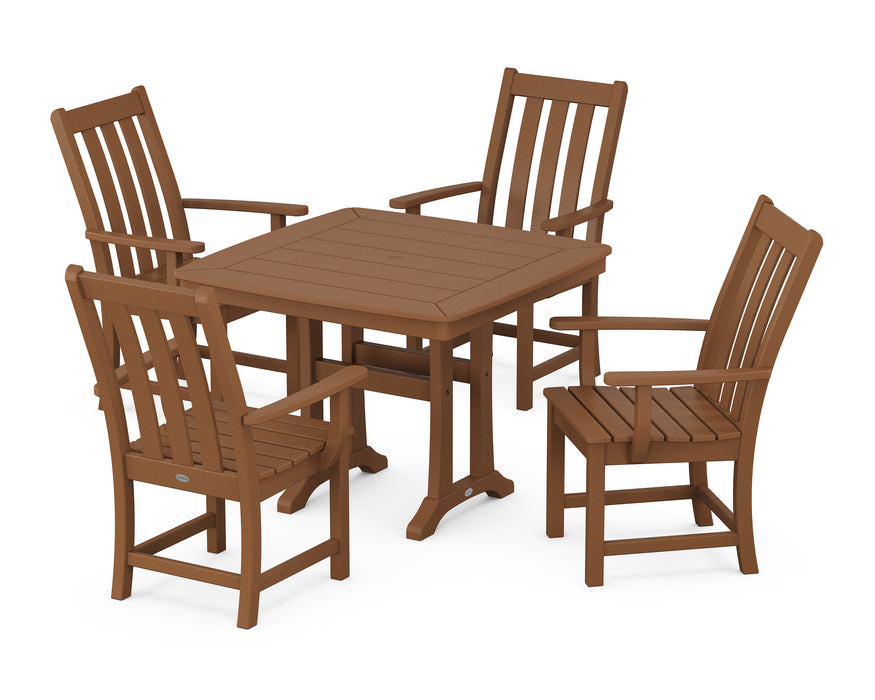 POLYWOOD Vineyard 5-Piece Dining Set with Trestle Legs in Teak