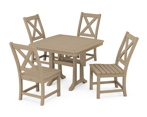 POLYWOOD Braxton Side Chair 5-Piece Dining Set with Trestle Legs in Vintage Sahara