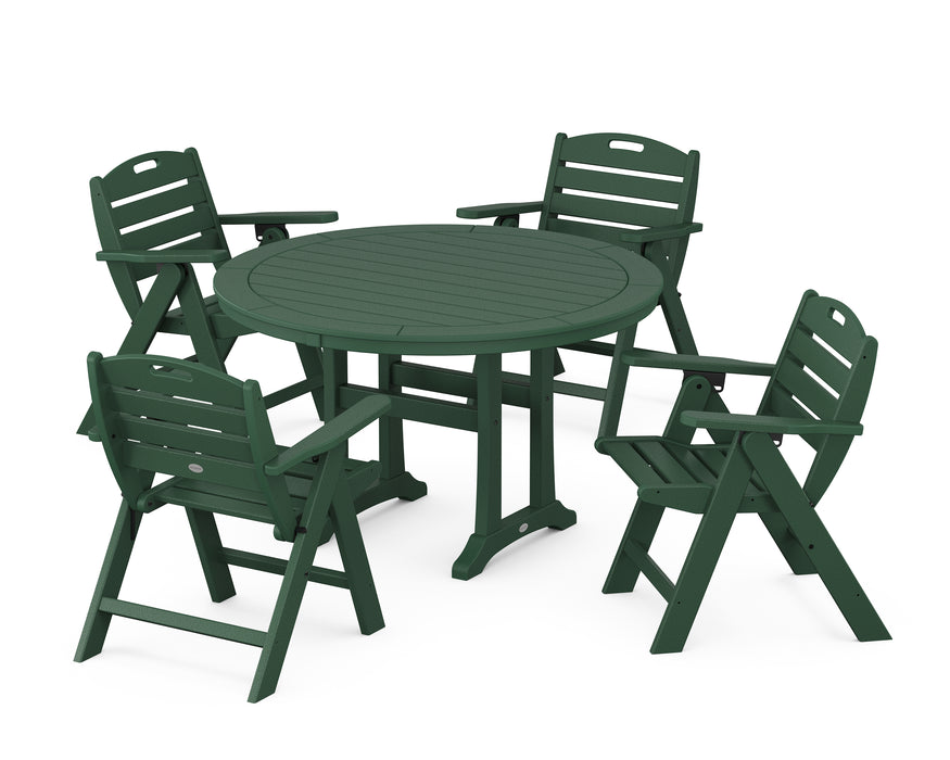 POLYWOOD Nautical Lowback 5-Piece Round Dining Set With Trestle Legs in Green