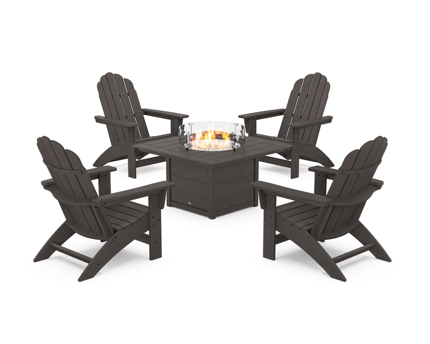 POLYWOOD® 5-Piece Vineyard Grand Adirondack Conversation Set with Fire Pit Table in Vintage Coffee