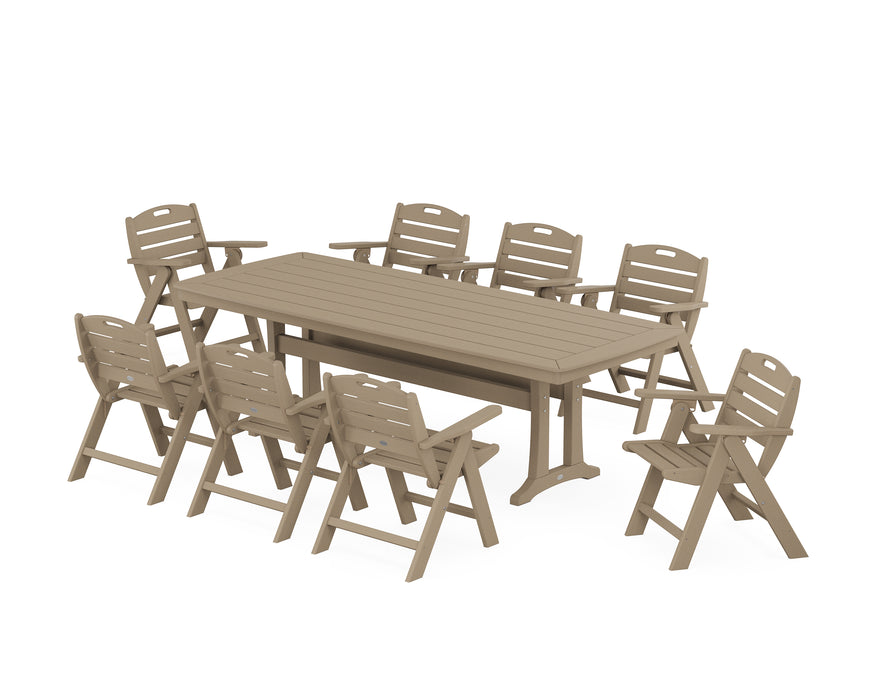 POLYWOOD Nautical Lowback 9-Piece Dining Set with Trestle Legs in Vintage Sahara