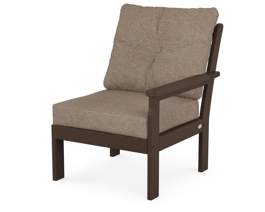 POLYWOOD Vineyard Modular Right Arm Chair in Mahogany with Spiced Burlap fabric