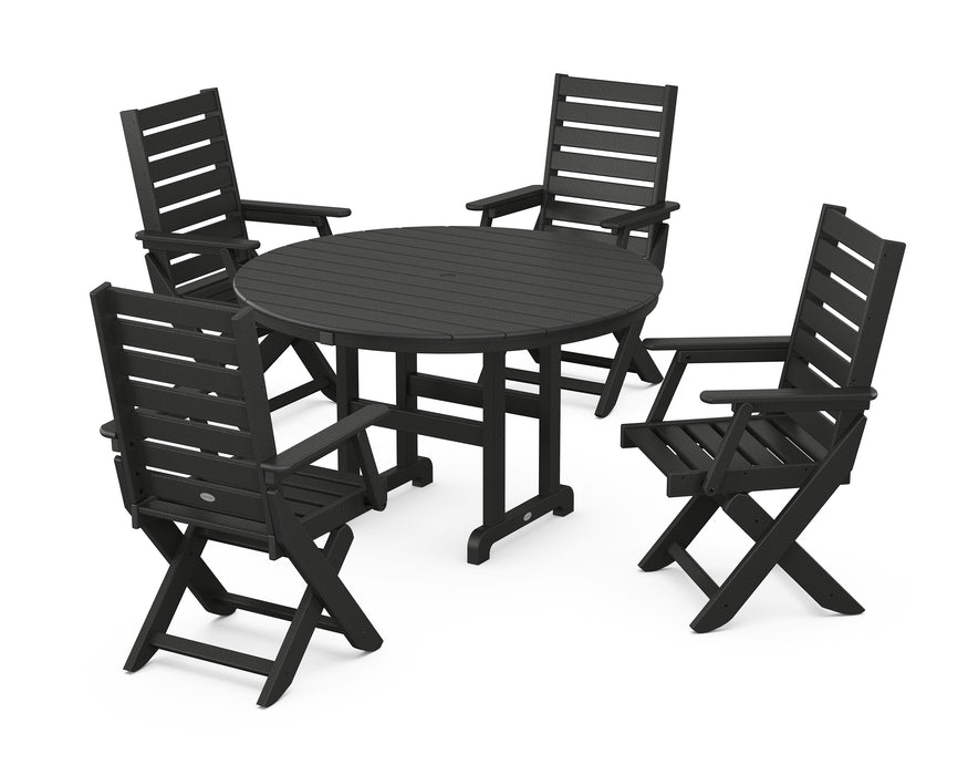 POLYWOOD Captain 5-Piece Round Dining Set in Black