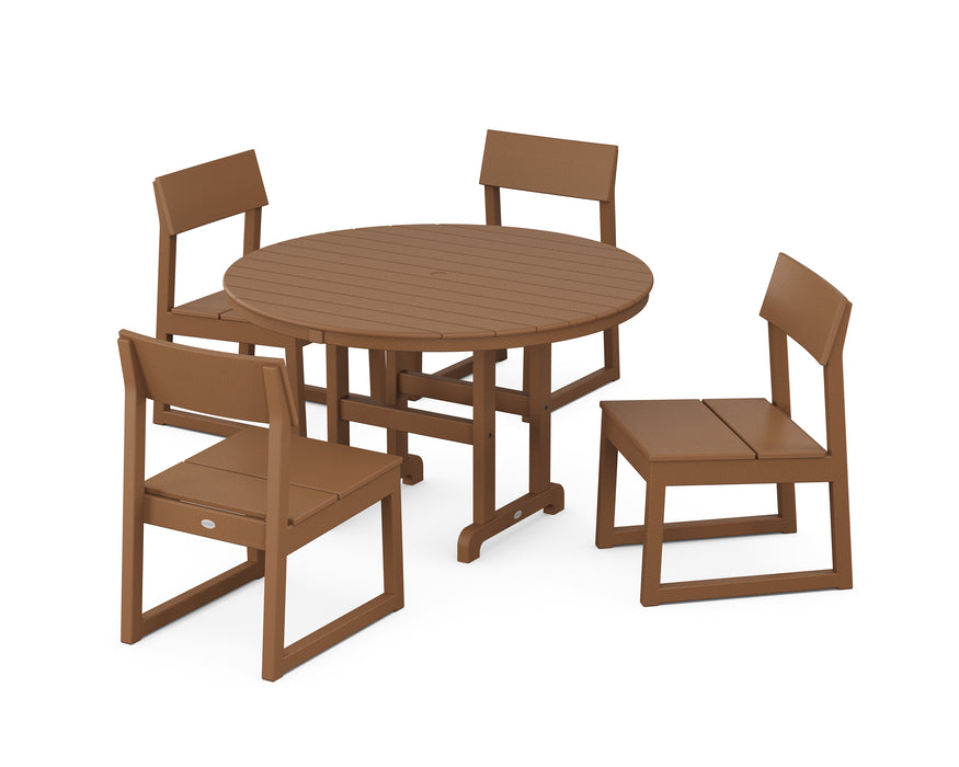 POLYWOOD EDGE Side Chair 5-Piece Round Farmhouse Dining Set in Teak