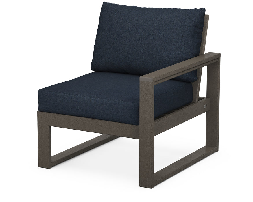POLYWOOD® EDGE Modular Right Arm Chair in Vintage Coffee with Marine Indigo fabric