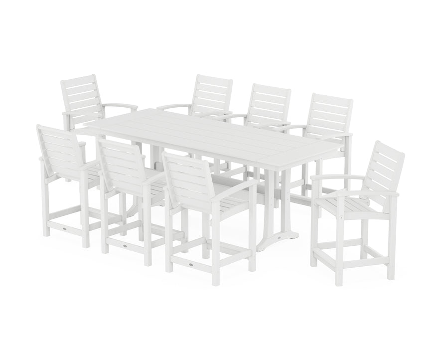 POLYWOOD® Signature 9-Piece Farmhouse Counter Set with Trestle Legs in White