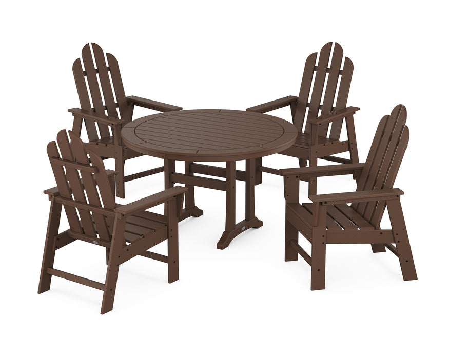 POLYWOOD Long Island 5-Piece Round Dining Set with Trestle Legs in Mahogany