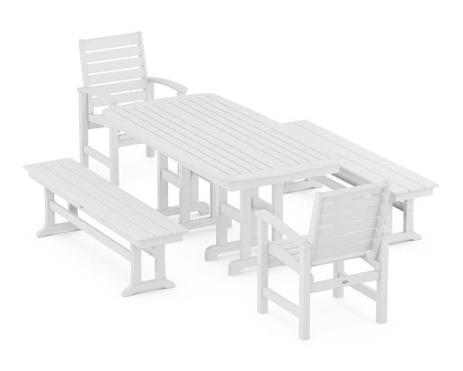 POLYWOOD Signature 5-Piece Dining Set with Benches in White