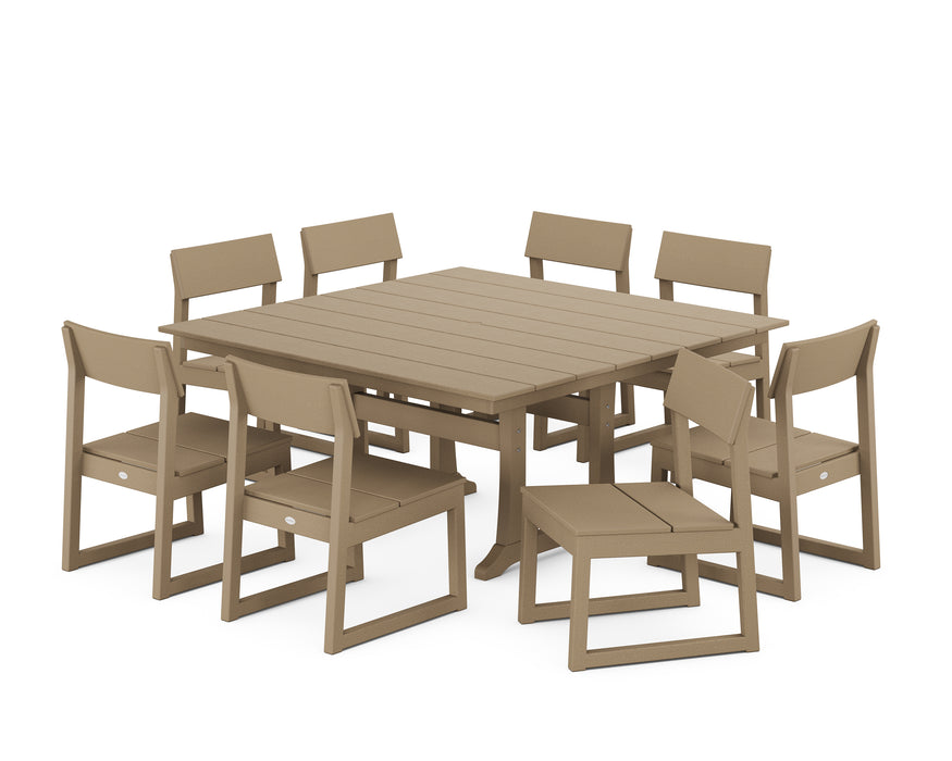 POLYWOOD EDGE Side Chair 9-Piece Dining Set with Trestle Legs in Vintage Sahara