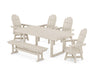 POLYWOOD Vineyard Curveback Adirondack Swivel Chair 6-Piece Dining Set with Bench in Sand