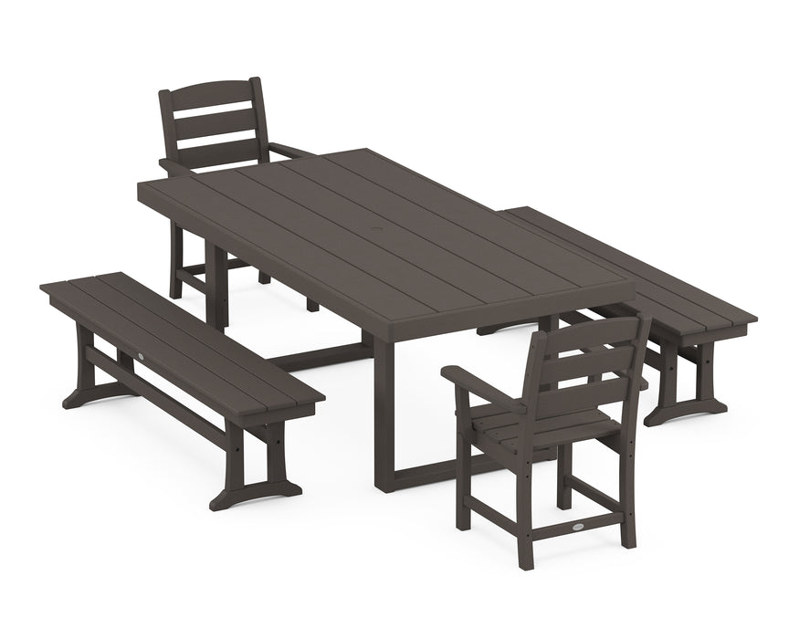 POLYWOOD Lakeside 5-Piece Dining Set with Trestle Legs in Vintage Coffee