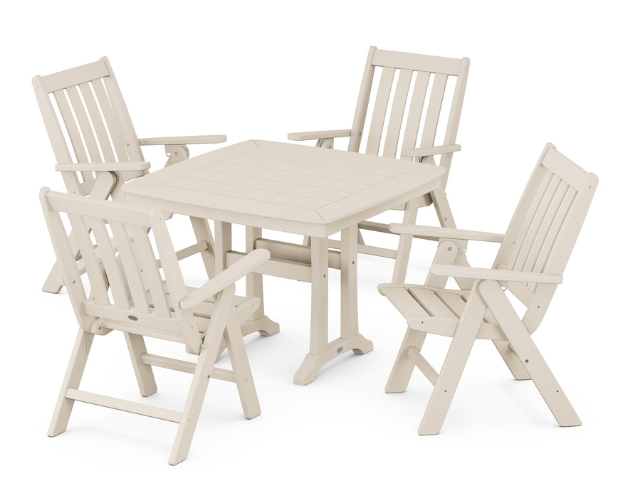 POLYWOOD Vineyard Folding 5-Piece Dining Set with Trestle Legs in Sand