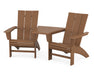 POLYWOOD Modern 3-Piece Curveback Adirondack Set with Angled Connecting Table in Teak
