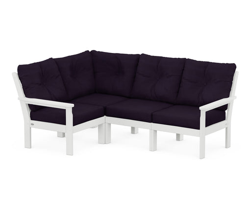 POLYWOOD Vineyard 4-Piece Sectional in White with Navy Linen fabric
