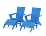 POLYWOOD Modern Curveback Adirondack Chair 4-Piece Set with Ottomans in Pacific Blue