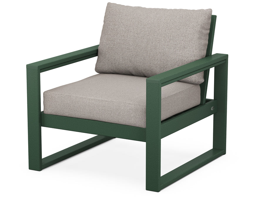 POLYWOOD EDGE Club Chair in Green with Weathered Tweed fabric