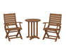 POLYWOOD® Signature Folding Chair 3-Piece Round Farmhouse Dining Set in Teak