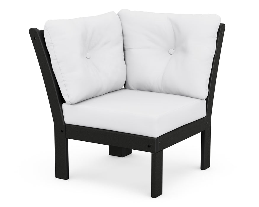 POLYWOOD Vineyard Modular Corner Chair in Black with Natural fabric