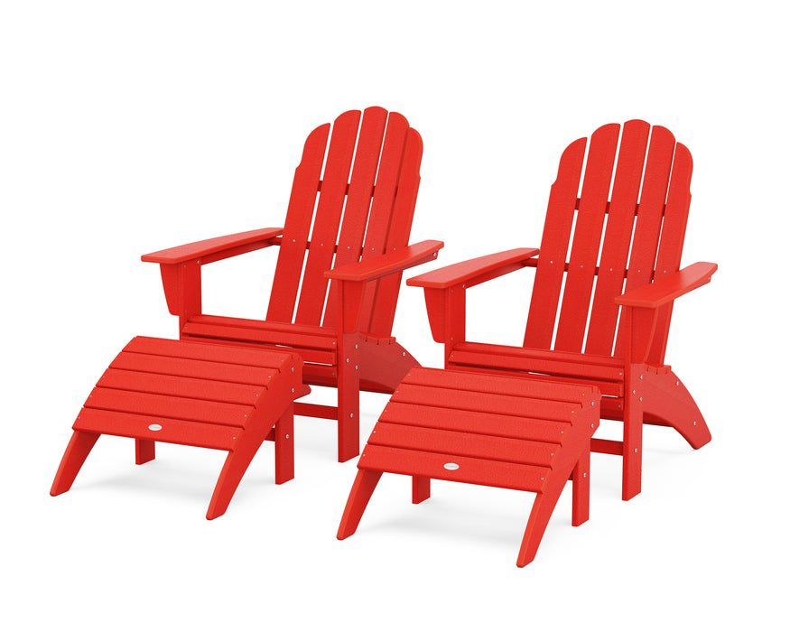 POLYWOOD Vineyard Curveback Adirondack Chair 4-Piece Set with Ottomans in Sunset Red