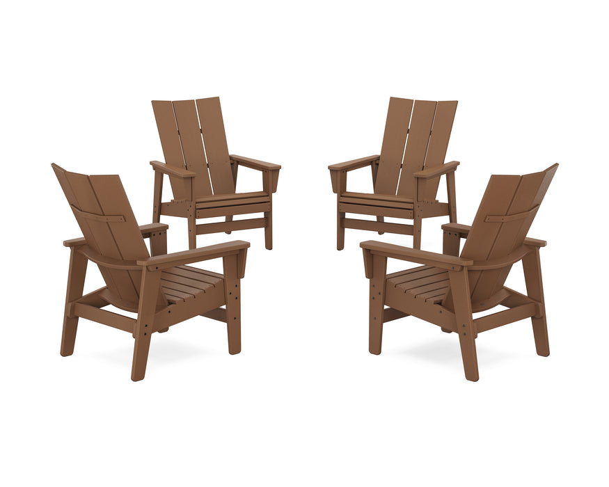 POLYWOOD® 4-Piece Modern Grand Upright Adirondack Chair Conversation Set in Teak