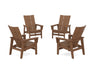 POLYWOOD® 4-Piece Modern Grand Upright Adirondack Chair Conversation Set in Teak