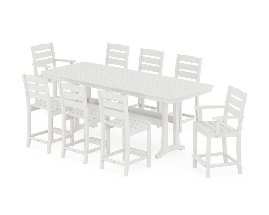 POLYWOOD® Lakeside 9-Piece Counter Set with Trestle Legs in White