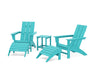 POLYWOOD Modern Adirondack Chair 5-Piece Set with Ottomans and 18" Side Table in Aruba