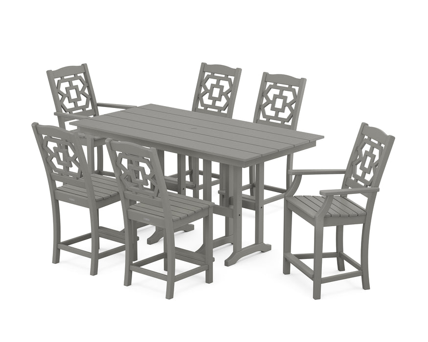 Martha Stewart by POLYWOOD Chinoiserie 7-Piece Farmhouse Counter Set in Slate Grey
