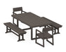 POLYWOOD EDGE 5-Piece Dining Set with Benches in Vintage Coffee
