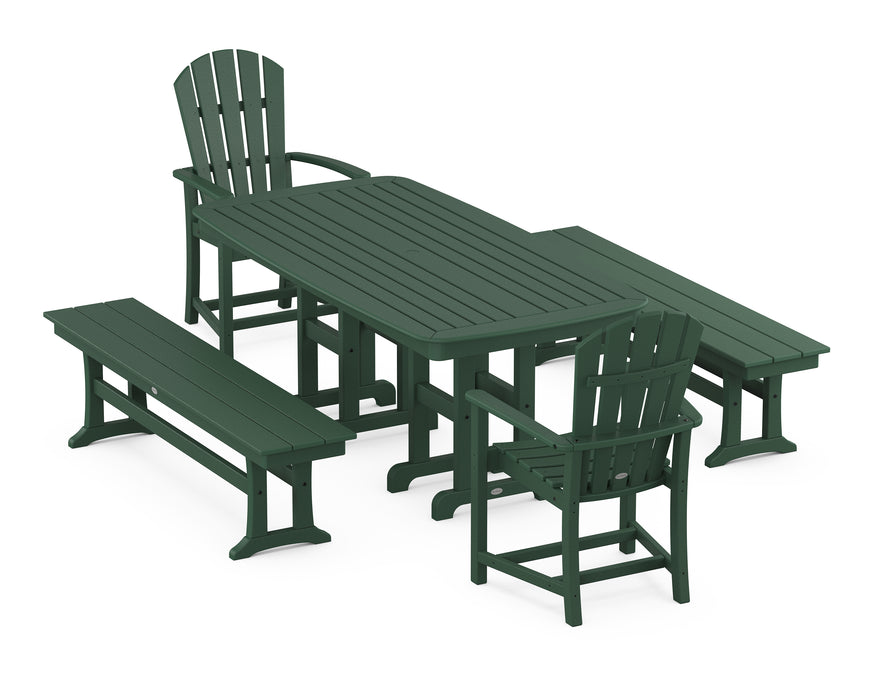 POLYWOOD Palm Coast 5-Piece Dining Set with Benches in Green