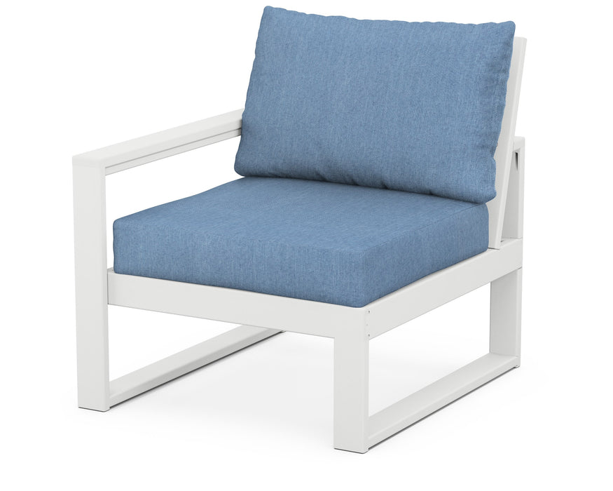 POLYWOOD® EDGE Modular Left Arm Chair in White with Sky Blue fabric