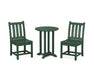 POLYWOOD Traditional Garden Side Chair 3-Piece Round Dining Set in Green
