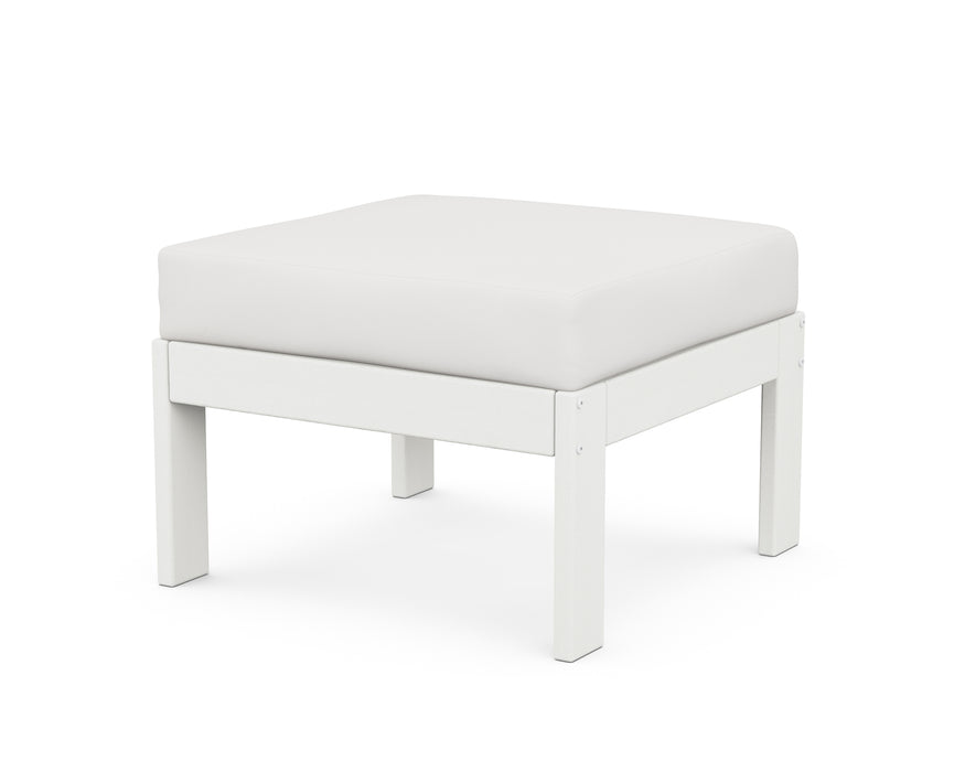 POLYWOOD Vineyard Modular Ottoman in Vintage White with Natural Linen fabric