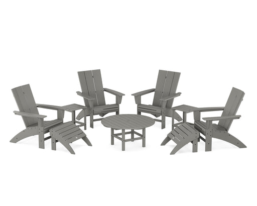 POLYWOOD Modern Curveback Adirondack Chair 9-Piece Conversation Set in Slate Grey