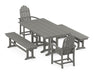 POLYWOOD Classic Adirondack 5-Piece Farmhouse Dining Set with Benches in Slate Grey