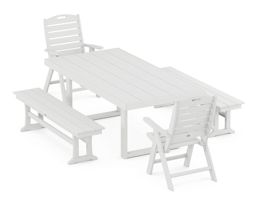 POLYWOOD Nautical Highback 5-Piece Dining Set with Trestle Legs in White