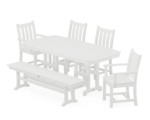POLYWOOD Traditional Garden 6-Piece Dining Set with Bench in White