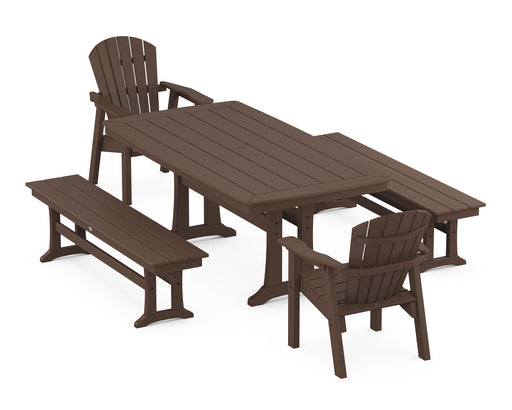 POLYWOOD Seashell 5-Piece Dining Set with Trestle Legs in Mahogany